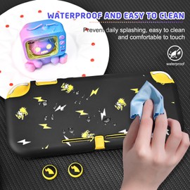 DLseego Case Design for Switch Lite Console 2019, Anti-Slip Shock-Absorption Silicone Protective Soft Carrying Case and Joy Con Controller with 2 PCS Cat Paw Thumb Grips Caps-Black Flying Doll