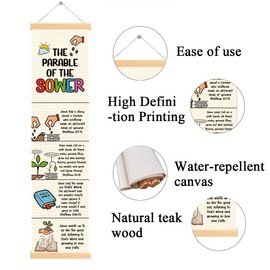 BKDJPC Christian Hanging Banner, The Parable of the Sower Poster, Bible Lesson for Kids, Christian Home Decor for Playroom Church Room, Family Hanging of Scripture and Words Decorations 10