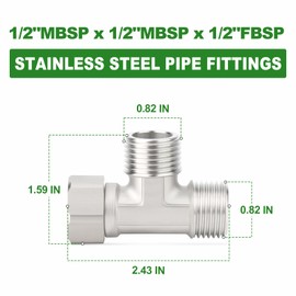 TAISHER 2PCS 304 Stainless Steel 3 Way Right Flexible Movable Tee Connector, 1/2" MBSP x MBSP x FBSP for Sprayer, Angled Valve, Shower Arm