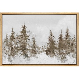 MUDECOR Framed Canvas Print Wall Art Abstract Winter Forest Textured Snowy Landscape Nature Wilderness Antique Retro Fine Art Illustrations Decorative for Bedroom - 16"x24" Natural