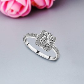 Meixao Engagement Rings Round Brilliant Cut Cubic Zirconia 925 Sterling Silver Rings Wedding Gifts (S)