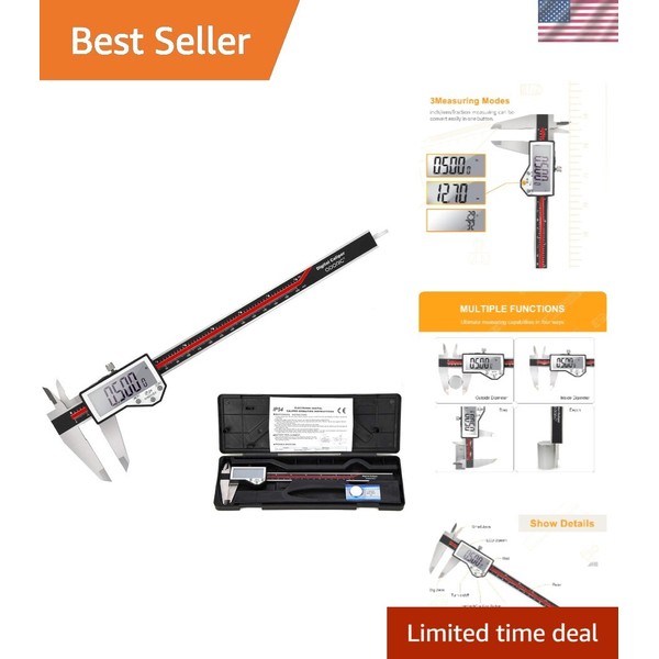 Stainless Steel 8-Inch Digital Caliper with Large LCD & 4