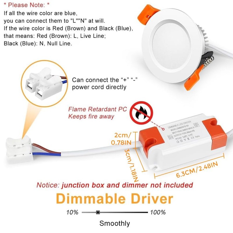 2 Inch LED Downlight, 3W Recessed Lighting Dimmable Ceiling Light