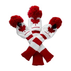 PINMEI Golf Headcover Knitted Golf Club Head Covers Set of 3,fit for Driver,Fairway Wood, Hybrid Head Cover Headcover Fit for Any Golfer (ca Flag Cover 01)