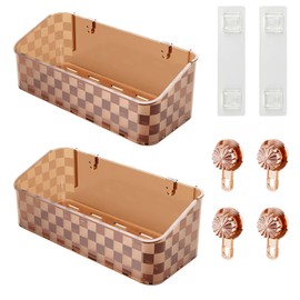 Lae Nuvole Set of 2 Shower Caddy Suction Cup, Clear Bathroom Shower Organizer Adhesive Shower Caddy Organizer Shower Shelf for Inside Shower Wall Organizer, Plastic (Orange), SHCD3C0001