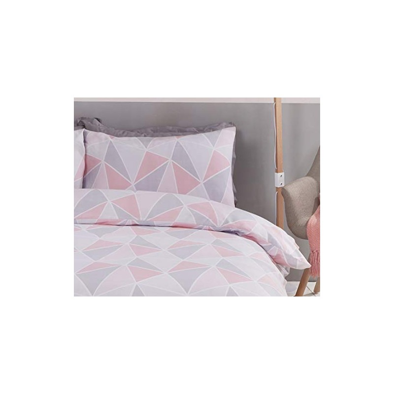 MyHome Geometric Single Duvet Quilt Cover Bedding Set Pink/Grey, 1x