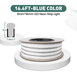 GZBtech Flexible LED Neon Rope Lights 16.4FT, AC 110-120V Waterproof Neon Strip Light, 120 LEDs/M Cuttable Connectable Neon Lighting for Indoor Outdoor Home Decor/Commercial Building Use-Blue 5M