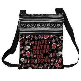 LiuenMgg Save Water Drink Dr.Pep Messenger Bag Small Ethnic Adjustable Strap Crossbody Zipper Pouch Black Save Water Drink DP Phone Organizer Wallet Shoulder Handbag for Soda Lovers Women