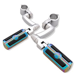 PUCKY Motorcycle Highway Pegs Crash Bar Adjustable Foot Peg Compatible with Softail Sportster Electra Road Glide Road King Street Glide with 1.25" Engine Guard 1 1/4 Chrome (七彩)
