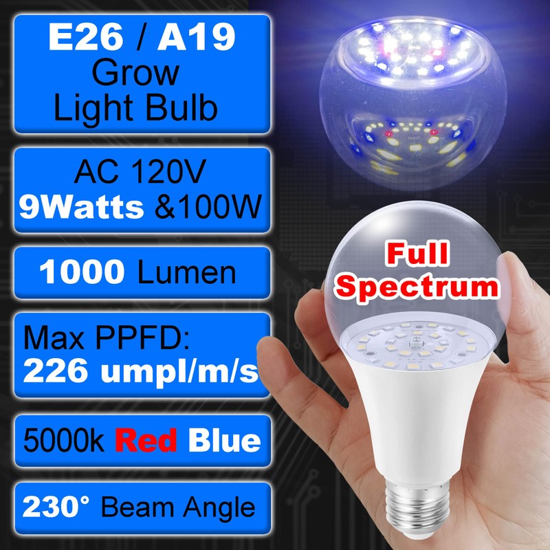 LED Grow Light Bulb for Indoor Plant 9W A19 Plant