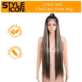 Style Icon Wig 38 Inches Lace Front Wig Human Hair Quality Super Long Straight Wigs for Women Synthetic Hair Replacement HD Lace 150% Density (UPDO Lace 38 Inch, NTPDHL1B/8/26R)