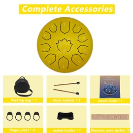 Rain Drum for Outside Garden, 8-Inch Steel Tongue Drum with 11 Notes, Percussion Instrument, Includes Packing Bag, Music Book, and Mallets, Ideal for Meditation, Yoga, and Relaxation