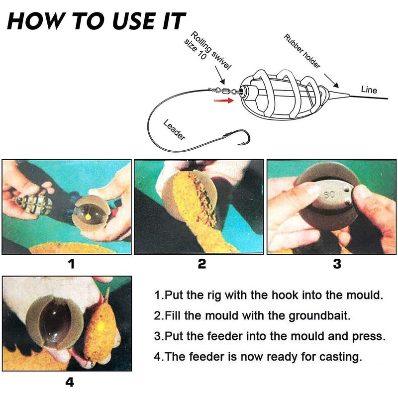 10 Pcs Fishing Inline Feeders with Quick Release Mould (plastic)