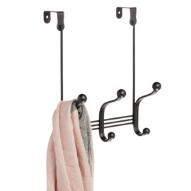 iDesign 53092 York Metal Over the Door Organizer, 3-Hook Rack for Coats, Hats, Robes, Towels, Bedroom, Closet, and Bathroom, 5.5" x 8" x 11", Matte Black