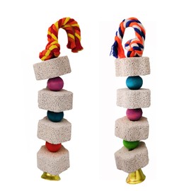 Yoogeer 2Pcs Pet Bird Chew Toy Lava Stone Parrot Chewing Toy Beak Trimmer Calcium Stone with Bell for Hamster Chinchilla Rabbit Cockatiel Conure Parakeet Cockatiel