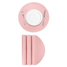 uxcell 4 Pcs Faux Leather Placemats for Dinner Table, PU Leather Round Table Mats Placemats Heat Resistant Waterproof Oil Proof Kitchen Placemats (Pink)