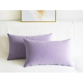 Lutanky Velvet Cushion Covers (Pack of 2) Lovely Rectangle Throw Pillow Cases Soft Solid Decorative Pillow Covers for Sofa Bedroom Car 12x20 Inch 30 x 50 cm (taro purple, 2 Pieces)