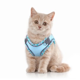 Ankilo Newest Cat Harness and Leash for Walking, Escape Proof Breathable Adjustable Vest Harnesses, with Reflective Strap, for Cats and Small Dogs, Blue, Size S
