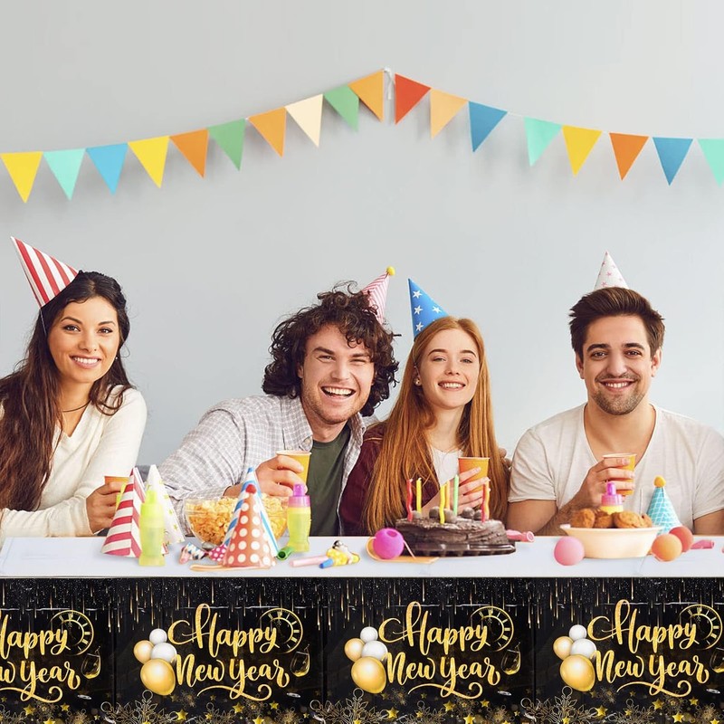 iwiio New Year Table Cloth, Happy New Year Decorations 2025,