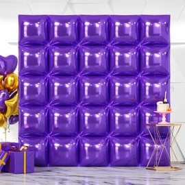 NISOCY 25PCS Purple Square Foil Balloons Wall Backdrop Double Sided Purple Balloons Tunnel Arch Kit for Baby Shower Birthday Wedding Party Decoration