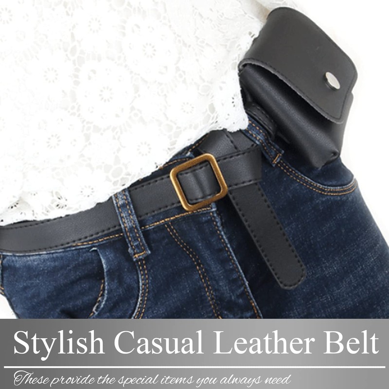 BUZZxSELECTION LBT093 Women's Leather Waist Pouch, Bag, Belt, Square Buckle,