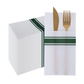 PHUNAT 50 Stück Premium-Servietten in Leinenoptik – 40 x 40 cm (15,7 x 15,7 Zoll), vorgefaltete Dinner-Servietten, weiß und grün, für Hochzeit, Weihnachten, Party-Tischdekorationen