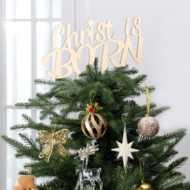 Yalikop Nativity Christmas Tree Topper Christian Christ is Born Wooden Tree Decoration Religious Nativity Scene Birth of Jesus Wood Treetop Decor for Xmas Holy Night Home Party Favor