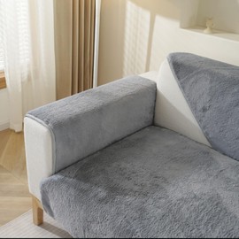 asskanaer Thickened Rabbit Plush Sofa Cover 1 2 3 4 Seater, Non-Slip Sofa Slipcover Soft Couch Cover Furniture Protector Couch Cover for Living Room (Dark Grey, 70 * 180cm)