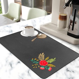 Muemigai Coffee Mat For Countertop Absorbent Coffee Bar Machine Pad Rubber Dish Drying Mat For Kitchen Counter Under Mater Pad For Bar Accessories Kitchen Pad (Black, 12" x 19")