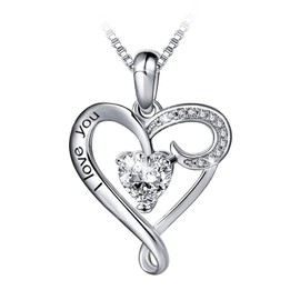 Shuxin Silver Necklace for Women, Silver Necklace Jewellery Gifts for Mum Wife Girlfriend Her, 925 Sterling Silver Love Heart Pendant & 45cm Chain, Gift for Christmas Valentines Birthday Mothers Day