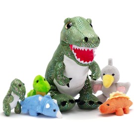 IKASA Mommy Dinosaur Stuffed Animal Mom and Baby Plush Toy, Cute 16" Soft Mama Family Set with Little Mini Babies,Gifts for Kids