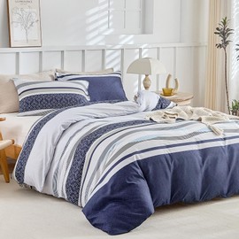 Lekesky Bed Linen (220 x 240 cm), 3 Pieces, Duvet Cover, Bohemian Style Bed Linen Set, Microfibre with 2 Pillowcases with Zips 80 x 80 cm), Blue/White