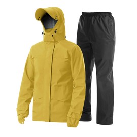 iCreek Rain Suit Waterproof Jacket with Pants 2 Pieces Breathable Lightweight Packable Raincoat with Hooded Rainwear Unisex（L, Yellow）