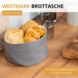 Westmark Round Bread Bag - Fabric Bread Basket for Bread, Rolls, Pastries & Fruit - Modern Cotton Bread Storage - Anthracite/Beige, Diameter 20 x 12 cm