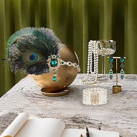 Winmist Glimpse 5Pcs 1920s Flapper Accessories Set - Feather Headband,Pearl Necklace,Bracelet,Earrings & Gloves|1920s Headpiece for Women,Great Gatsby Flapper Headpiece,Vintage Feather Hairpiece