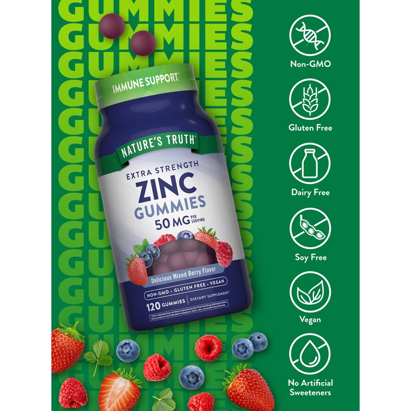 Nature's Truth Zinc Gummies for Adults | 50mg | 120