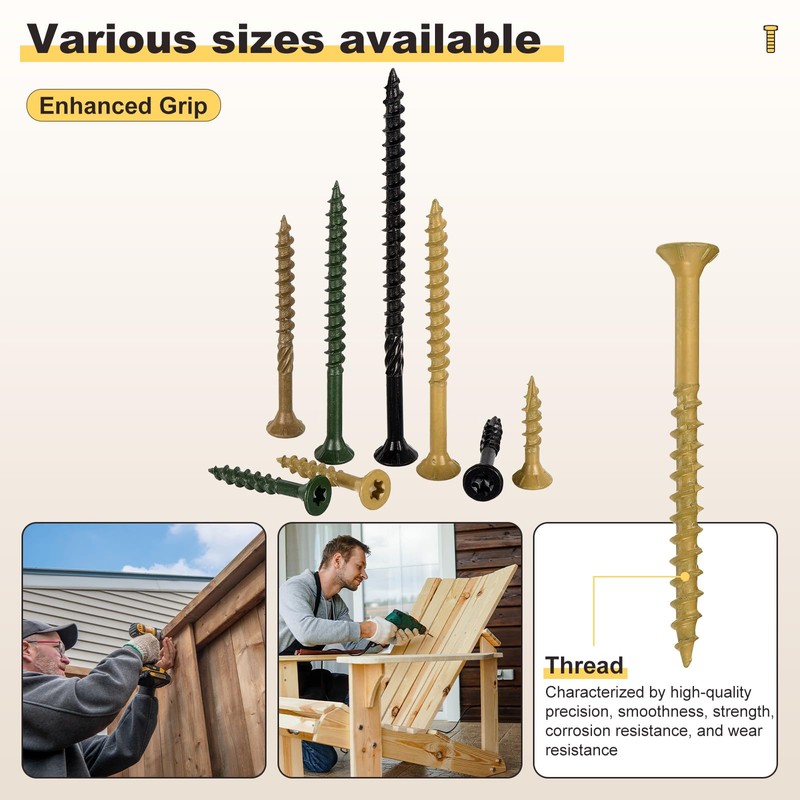 METALLIXITY Deck Screws (#8x2") 200Pcs, Carbon Steel Wood Screw Decking