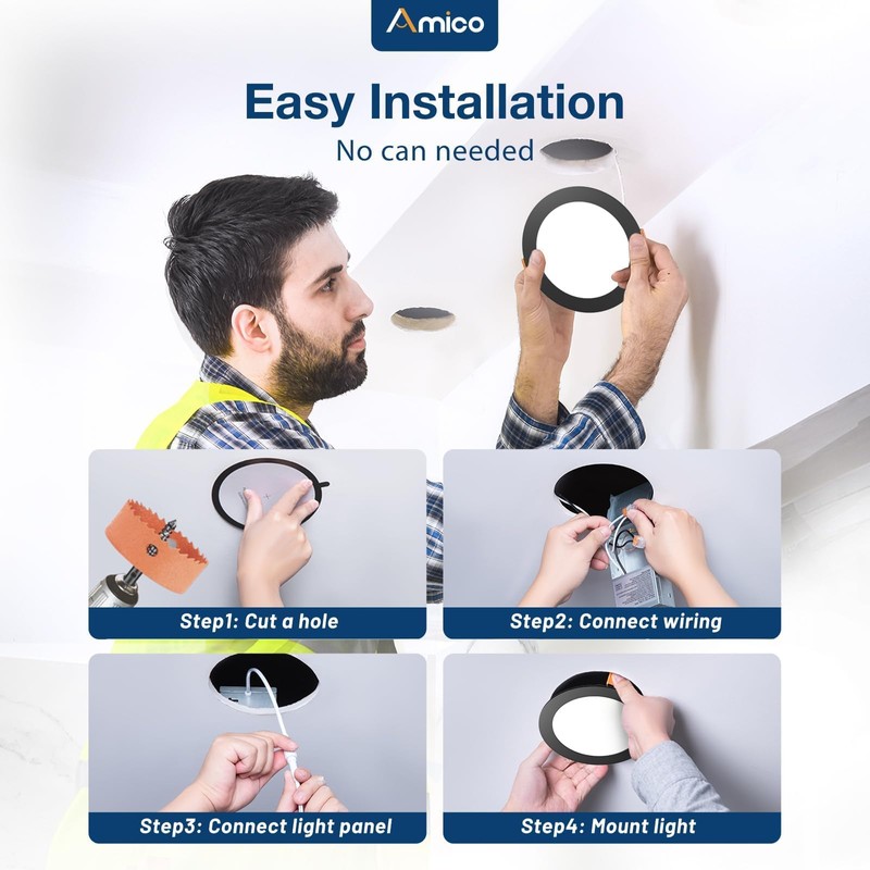 Amico 6 Pack 6 Inch 5CCT Ultra-Thin LED Recessed Ceiling