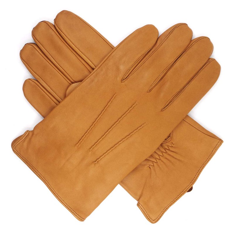 Harssidanzar Leather Gloves For Mens Comfort Cashmere Lined Gloves GMUK006,Tan,