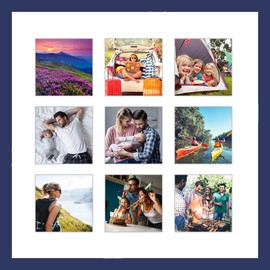 CountryArtHouse Blue Collage Frame with Mat - 14x14 Solid Wood Frame for Nine 4" x 4" Photos - Blue Matted Instagram 4x4 Collage Photo Frame with Mat with Multi Opening Picture Matte