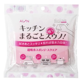 Aion 796-P Super Absorbent Sponge, Square, Pink, Squeeze to Restore Original Water Absorption, Wide and Easy to Use, Made in Japan, Whole Kitchen Suuno