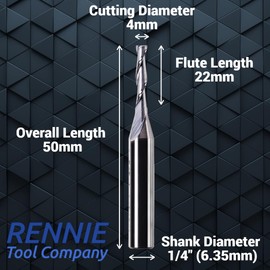 4mm x 22mm Flute x 1/4" Shank Solid Carbide Spiral 2 Flute Up Cut Router Bit for Wood, Hard Wood, PVC & Acrylic (4mm x 22mm Flute)