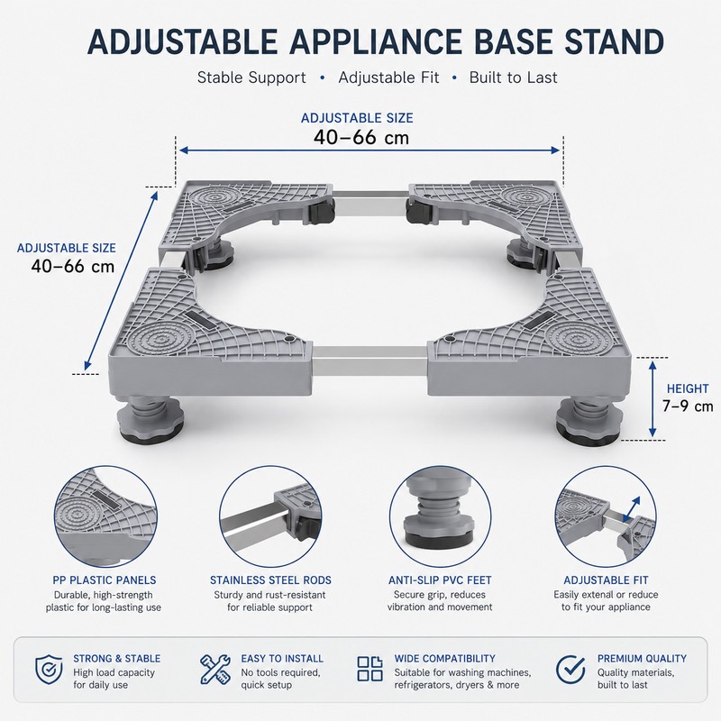 Adjustable Appliance Base Stand for Washer and Refrigerator – Locking