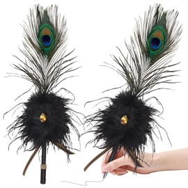 CROWN GUIDE Luxury Peacock & Ostrich Feather Quill Pen - Elegant Wedding Guest Book Pen, Gatsby/HP Party Supplies, Vintage Calligraphy Bridal Shower Gift with Gemstone & Rhinestone Accents (13",Black)