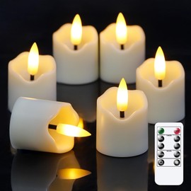 Wroxipel 6 Pack Battery Operated Auto Daily Timer Ivory Plastic LED Flameless Votive Candles, Long Runtime 1.6" x2.3" Flickering Tealight Candles with Remote Control