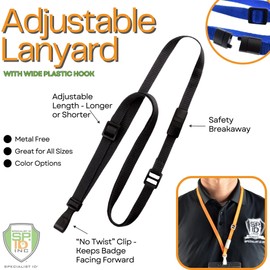 Specialist ID Adjustable Length Lanyard with No-Twist Wide Plastic Hook - Safety Breakaway Badge Holder - Metal Free Lanyards Metal Free Lanyards for School Cruise Hospital Badges (White)
