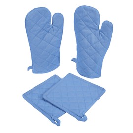 Native Fab Pot Holders and Oven Mitts Sets for Kitchen Heat Resistant - Hanging Non-Slip - 100% Cotton Kitchen Oven Mitts and Pot Holders 4-Piece Set - Blue