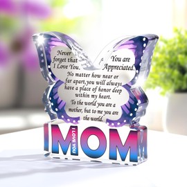 Mothers Day Mom Birthday Gifts from Daughter Son, I Love You Gift for Mother New Bonus Step Moms Mama, Gifts for Moms Unique, Best Mom Ever Gift Ideas, Butterfly Acrylic Decorative Signs Plaques