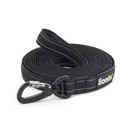 lionto Recall Lead for Dogs, 10 m, Rubberised Lead with Hand Loop and 360° Metal Carabiner with Safety Clasp, Reflective Dog Lead Made of Robust, Weatherproof Nylon, Black