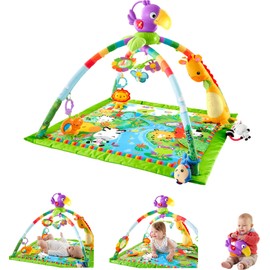 Fisher-Price Baby Playmat Rainforest Music & Lights Deluxe Gym with 10+ Activities & Toys for Developmental Play for Newborns Ages 0+ Months